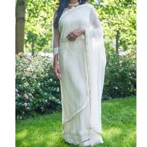 White net pearl Saree 3 piece Pakistani Indian
